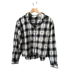 Lucky Brand Western Distressed Flannel Black and White Medium Womens